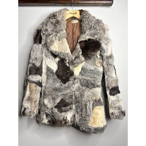 Kong Jackets & Blazers - Vintage 70's Natural Rabbit Fur Patchwork Coat 5 Country Origins Of Fur Quilted
